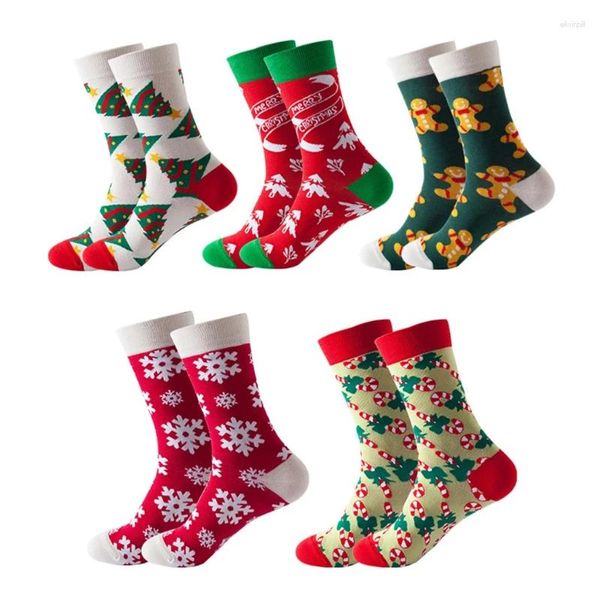 Chaussettes de Noël unisexe coton coton coloré de flocons de neige en pain d'épice