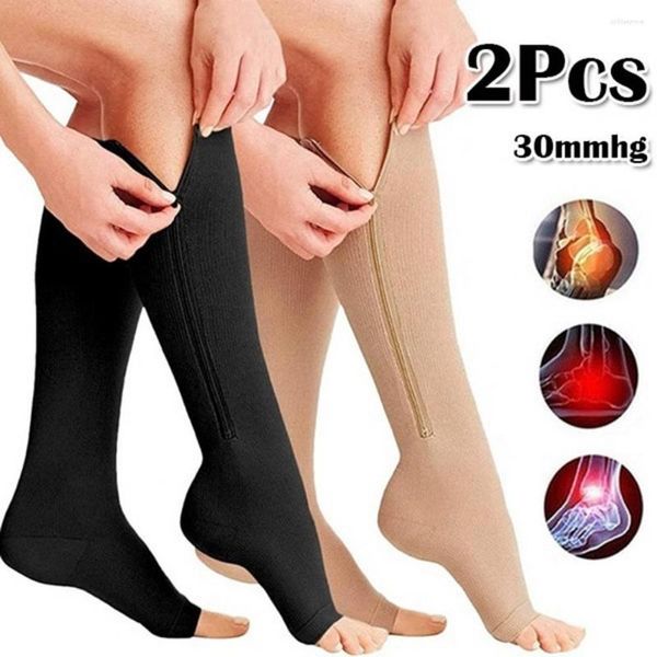 Femmes chaussettes unisexe Compression couleur unie haute élasticité fermeture éclair protège-jambes genou bout ouvert réduire la douleur soutien Leggings