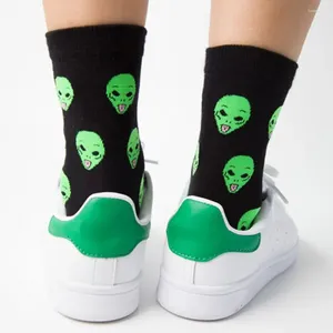 Chaussettes unisexes en coton doux pour femmes, mode d'été, dessin animé, chat, Art drôle, planète extraterrestre, automne hiver, créatif, Hipster, livraison directe pour couples