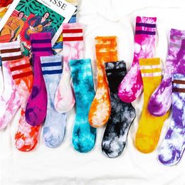Vrouwen Sokken Unisex Tie-Dye Street Trend High-Top Tide Sock Men Solid Color Cotton Striped Basketball Skateboard