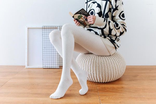 Calcetines de mujer Raya Vertical pantalones de algodón de fondo medias gruesas de felpa medias de presión de otoño medias gruesas medias