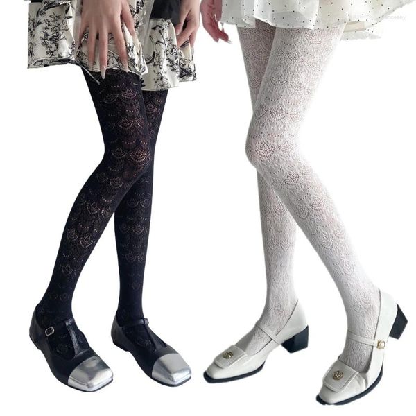 Femmes chaussettes Vintage fleur dentelle Jacquard collants évidé maille collants bas