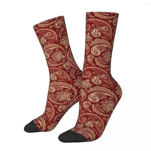 Femmes chaussettes vintage Paisley Autumn Gold and Red Stockings Gothic Femelle Breathable Pattern Running Non Spard