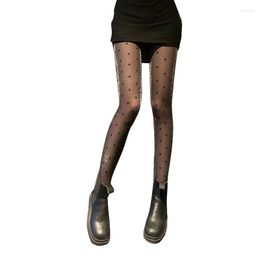 Meias femininas vintage meia-calça translúcida de bolinhas sexy brilhante metálico brilho sedoso 37JB