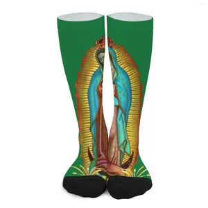 Femmes chaussettes vierge marie bas notre dame de Guadalupe imprimé nouveauté hiver anti-dérapant femme course sport moyen doux