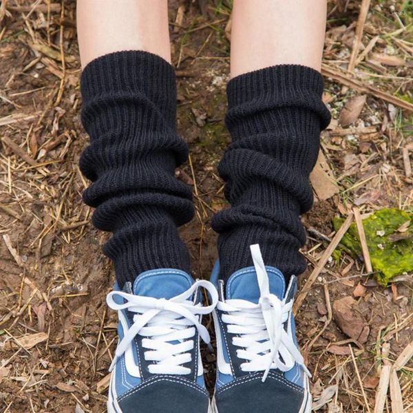 Calcetines de mujer cálidos de punto de ganchillo puños de pierna danza latina Yoga calentadores protectores deportivos (negro)