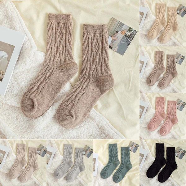 Calcetines de mujer cálidos brillantes Otoño Invierno texturizados Color sólido hogar para adolescentes ropa de mujer