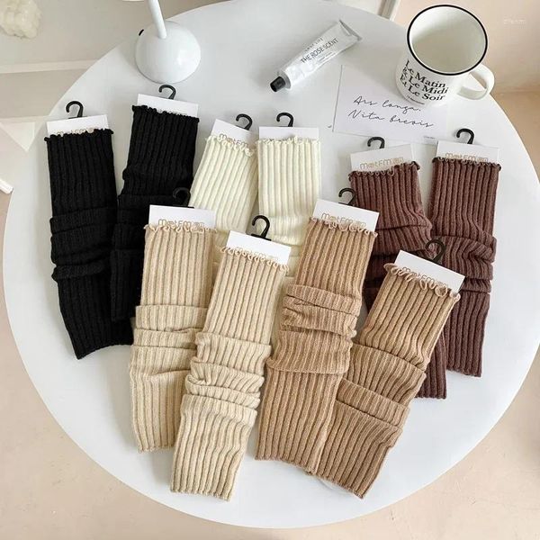 Chaussettes blanches chauffe-bras pour femmes Y2K, couvre-pieds chauds tricotés Lolita, longues bottes au Crochet, manchettes, automne hiver