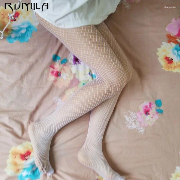 Femmes chaussettes blanc grille moyenne SEXY taille haute bas résille Club collants culotte tricot Net collants pantalon maille Lingerie016