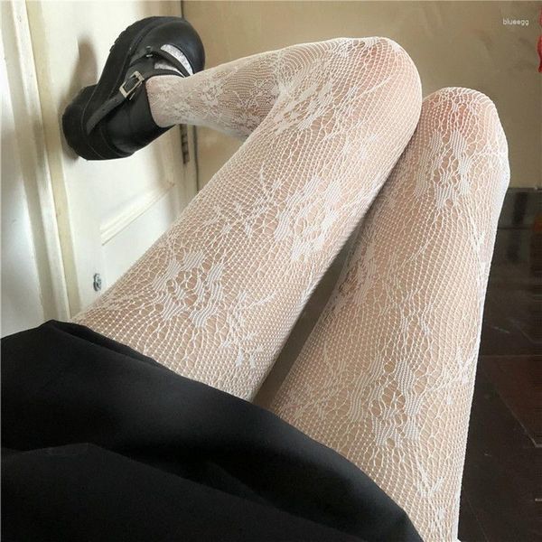 Mujeres calcetines blancos medias de malla lencería sexy linge lolita pantiminería kawaii medias impresas leggings góticos negros de verano