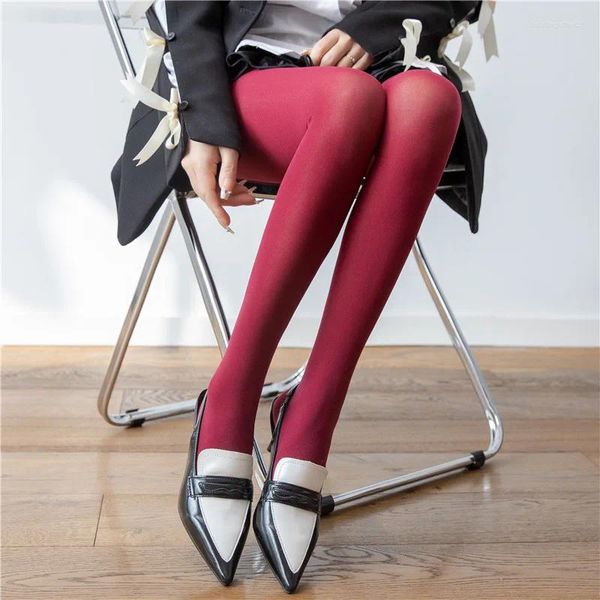 Calcetines de mujer color rojo vino pantimedias de terciopelo mate de alta elasticidad primavera y otoño medias de Color sólido carne no transparente S