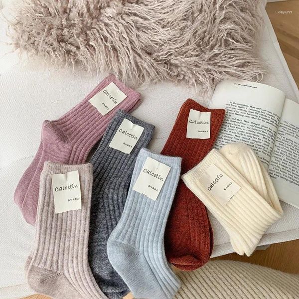 Femmes chaussettes hiver cachemire laine épaissir chaud solide mi-tube Homewear mode de couchage décontracté polyvalence