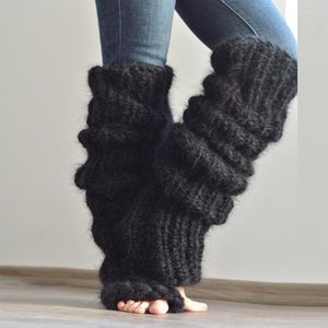 Vrouwen sokken winter dikke haakhaak gebreide warme lange vaste kleur thermisch slouchy harige laars manchetten kousen