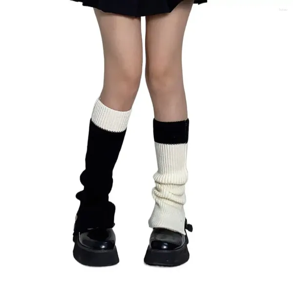 Chaussettes d'hiver pour femmes et filles, couleur contrastée, uniforme JK évasé au-dessus du genou, manches de bras Lolita, couvre-pied tricoté