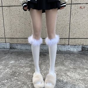 Femmes chaussettes hiver Harajuku fourrure garniture chaud long mollet Style japonais mignon moelleux étudiant moyen Tube genou haut bas