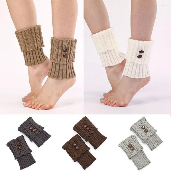 Calcetines de invierno para mujer, calentadores de ganchillo para pierna de bota de punto que mantienen el calor, cubren el tobillo de Color sólido