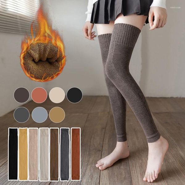 Femmes Chaussettes D'hiver Tricoté Chaud Leggings Solide Couleur Thermique Long Coton Jambe Manches Tube Sur Genouillères