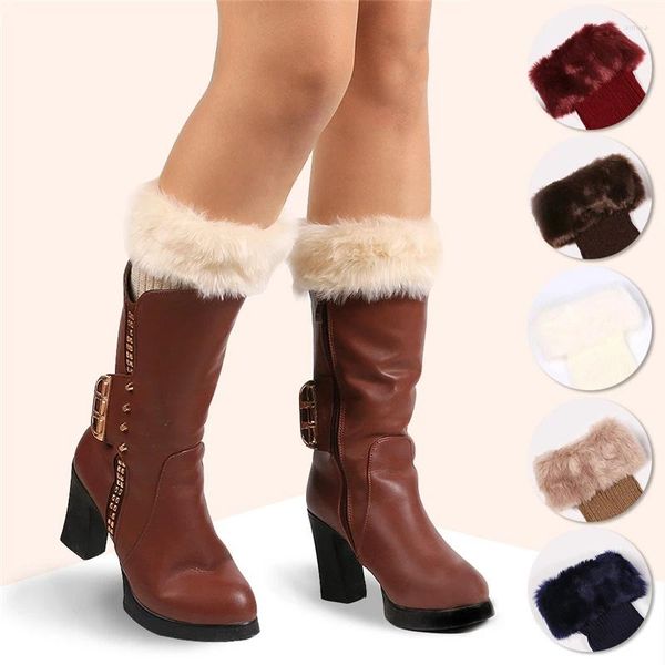 Femmes chaussettes Hiver Lady Crochet Knit Faux Fur Trim Boot Boot Toppers Cuffs Treot Foot Cover Boots Top