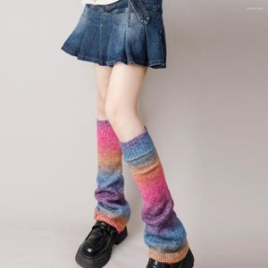 Calcetines de invierno de felpa para mujer, cubiertas de pierna de Color arcoíris, medias cálidas de lana Harajuku para pie, lindas medias para estudiantes de Lolita JK Outstreet