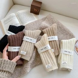 Chaussettes d'hiver en laine de cachemire pour femmes, couleur unie, épaisses et chaudes, mode japonaise, bas Harajuku