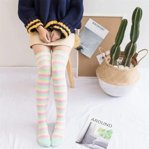 Femmes chaussettes hiver bas corail polaire genou Scoks épaissir chaud fourrure jambière cuisse haute