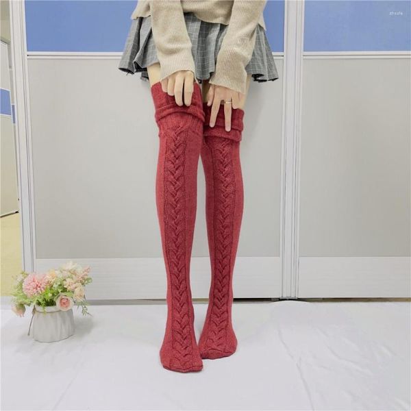 Chaussettes pour femmes bass d'hiver Stockage de couleur unie à hauteur de genou, tube long pour blanc / rose / café / vin rouge