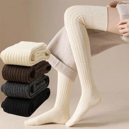 Femmes chaussettes hiver bas Sexy mode neige couleur unie serré épaissi boucles intérieur chaud mince fille JK longue sur le genou mollet