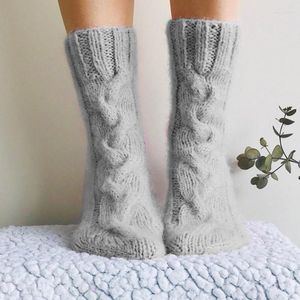 Dames sokken winter dikke kabel gebreide kalf vaste kleur kerst warme dikke twist gevlochten gehaakte haakschoenpruck kousen been
