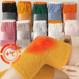 Chaussettes d'hiver en velours de corail épais pour femmes, genouillères unisexes en polaire, prévient l'arthrite, garde au chaud, protection épaisse en peluche