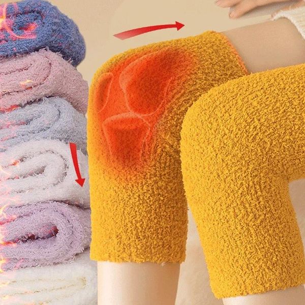 Chaussettes d'hiver épaisses pour femmes, chauffe-genoux en molleton de corail, jambières chaudes et douces pour l'arthrite, genouillère de protection en peluche longue