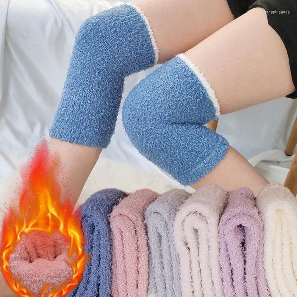 Chaussettes d'hiver épaisses pour femmes, chauffe-genoux, molleton de corail solide, coussinets de jambes chauds et doux pour l'arthrite, manches thermiques en peluche longues