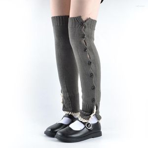 Calcetines de mujer invierno cálido ganchillo punto bota puño hasta la rodilla Extra largo muslo alto botones pila