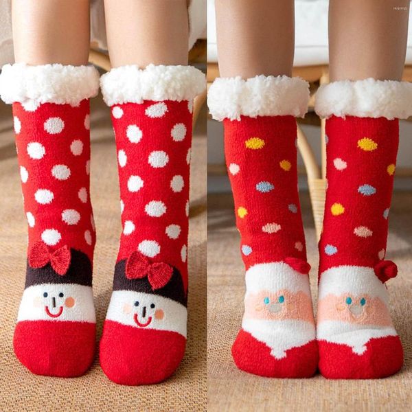 Femmes chaussettes hiver chaud polaire noël père noël imprimer maison tapis de sol épaissir Plus coton mi Tube thermique