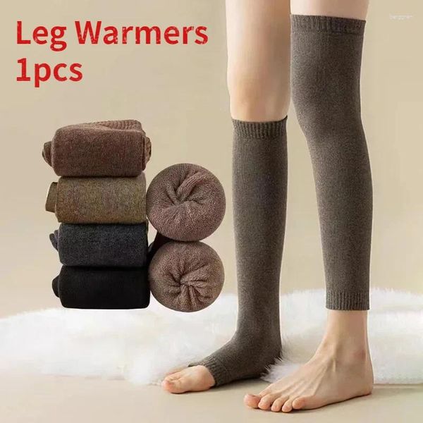 Calcetines de invierno para mujer, rodillera cálida, forro de terciopelo, calentador de piernas de lana largo y grueso, cubierta térmica para pies, calentadores peludos de punto para niña