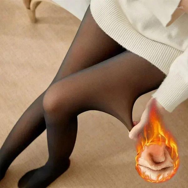 Femmes chaussettes hiver chaud sans couture épais thermique velours automne mince Leggings laine pantalon collants élastiques translucides bas
