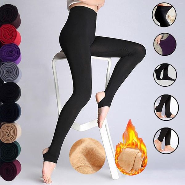 Calcetines de invierno para mujer, medias sexis de alta elasticidad, pantimedias negras suaves, además de terciopelo, medias largas cálidas sin costuras, talla