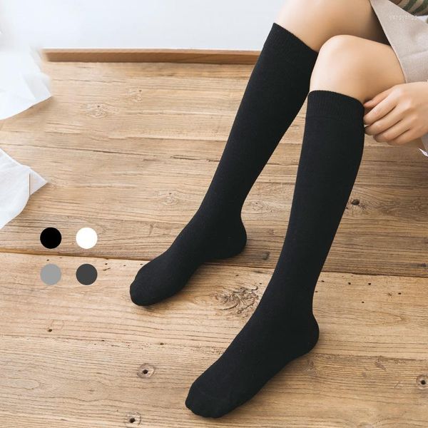 Femmes chaussettes femmes bas automne coton long genou haute couleur unie tricoté compression féminine