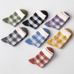 Vrouwen sokken damesbuis plaid katoen retro Japans en Koreaanse stijl college mode herfst