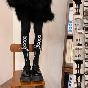 Chaussettes de Ballet pour femmes, collants à bandes avec nœud en ruban, bas Lolitas, bonneterie taille haute