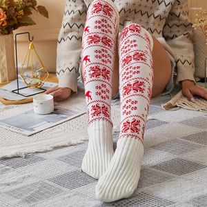 Chaussettes de Noël pour femmes, bas hauts classiques, imprimé flocon de neige, tricotées, longues, pour le printemps, l'automne et l'hiver
