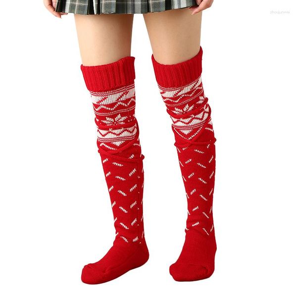 Chaussettes pour femmes Chaussettes de Noël tricotées pour femmes Cuissardes extra longues Bas d'hiver sur le genou