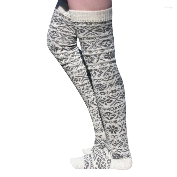 Calcetines para mujeres medias navideñas para mujeres sobre copo de nieve hasta la rodilla estampado espeso cálido tejido