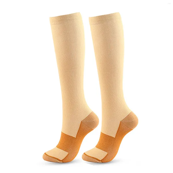 Chaussettes de Compression pour femmes, bas de Compression en Fiber de cuivre et Nylon, mollet à pression pour hommes, Sports de plein air, multicolores séquentielles