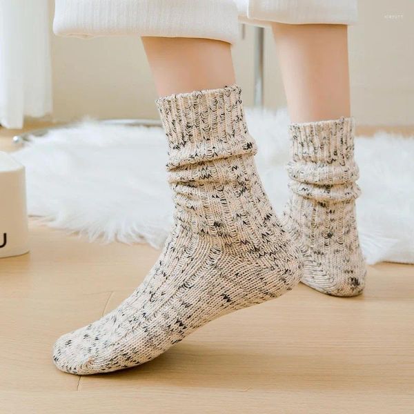 Chaussettes japonaises rétro Style Harajuku pour femmes, fil épais, en coton américain, adaptées à toutes les saisons