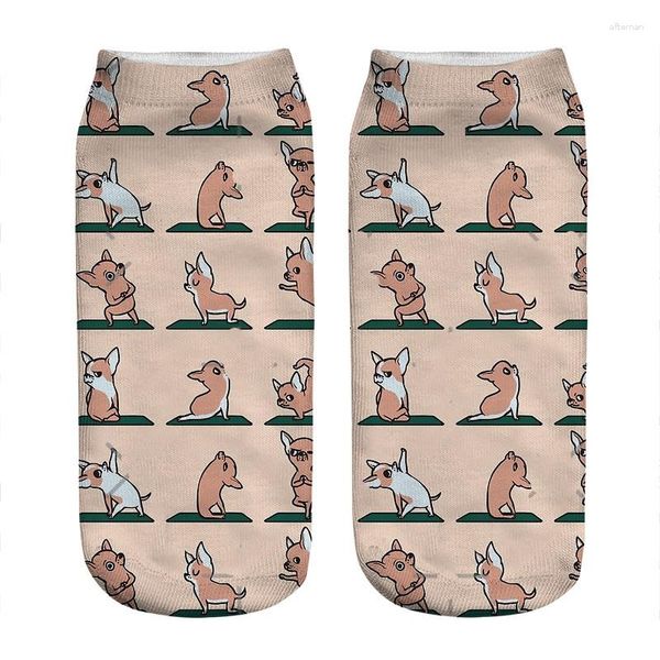 Femmes chaussettes femmes Kawaii dessins animés Chihuahua Yoga imprimé femme Harajuku heureux drôle nouveauté jolie fille cadeau pour