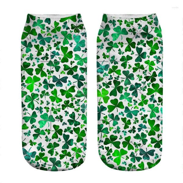 Calcetines de mujer Kawaii Lucky Green Shamrocks Impreso Harajuku Happy Funny Novedad Cute Girl Gift For