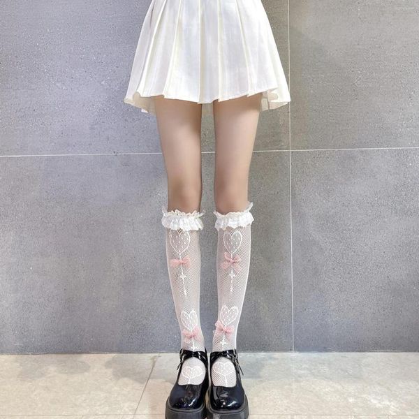 Femmes Chaussettes Femmes Dentelle Veau Lolita Arcs Genou Style Japonais Princesse Cuisse Haute Bas Lâche Pour Dame Filles