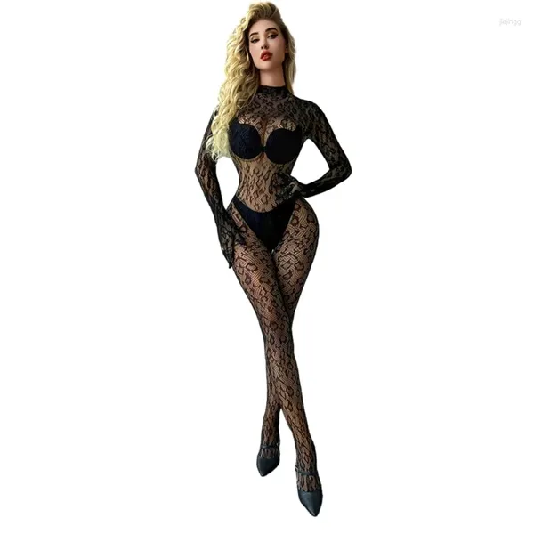 Calcetines de mujer Body de rejilla de manga larga para mujer Medias Lencería Bodystocking de malla