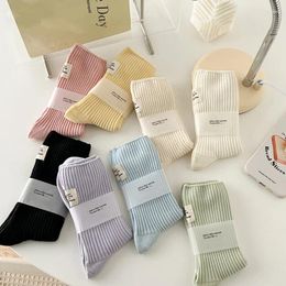 Chaussettes longues d'été pour femmes, couleur bonbon, en coton japonais, respirantes, fraîches, colorées, Tube central, Kawaii pour filles