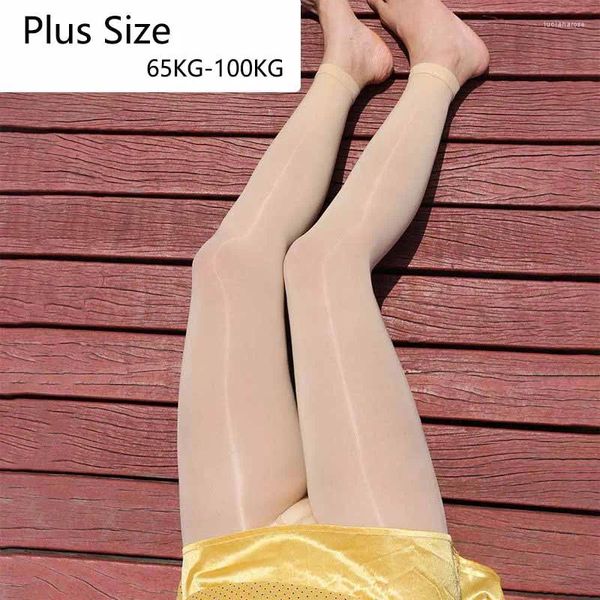 Chaussettes de femmes Per col collants de taille plus de taille sans pied collants minces à huile sexy pantalon de crayon élastique brillant lisses de leggings transparents bas